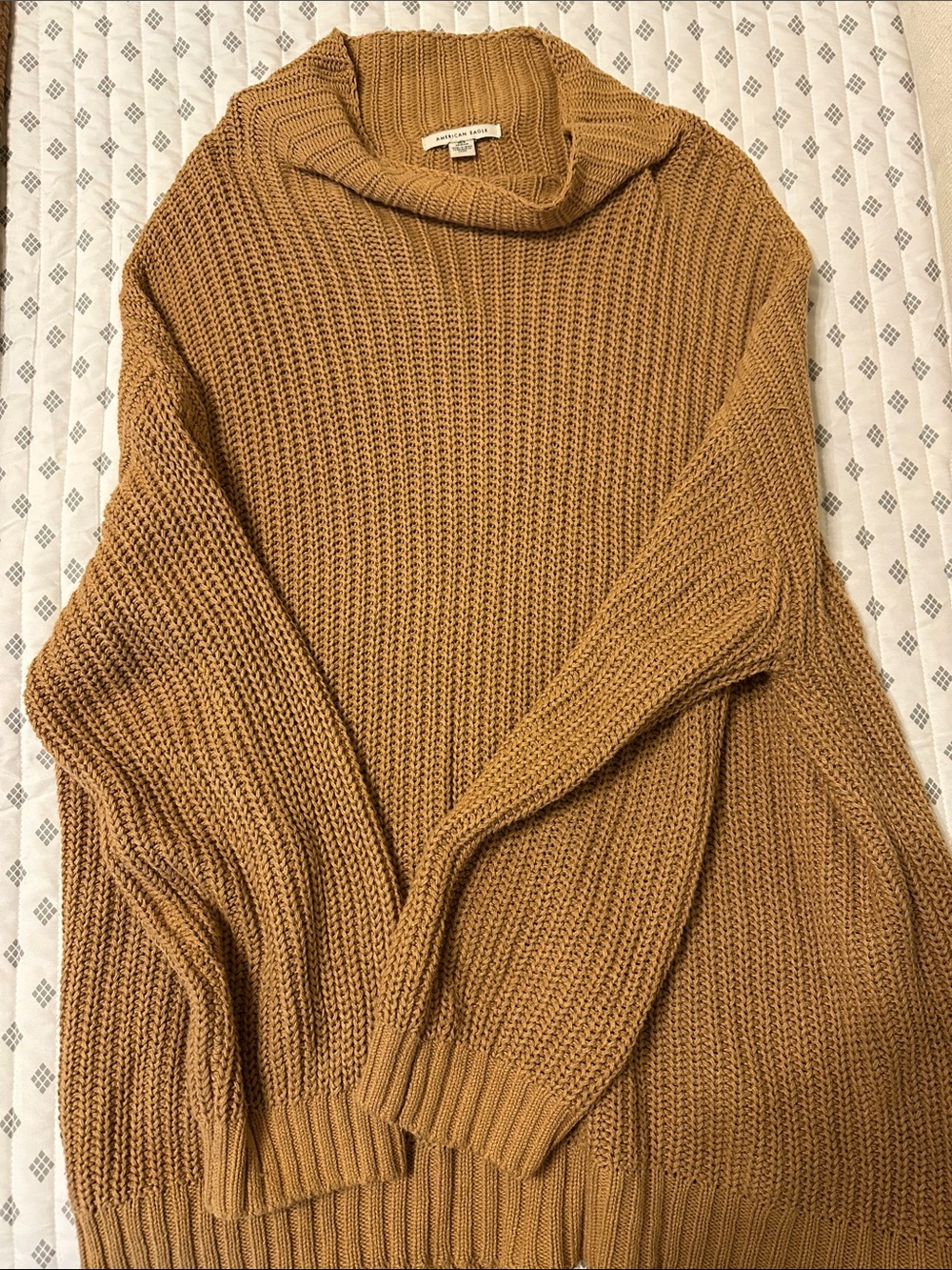 Women's Camel Knit cowl neck Sweater tunic / oversized look